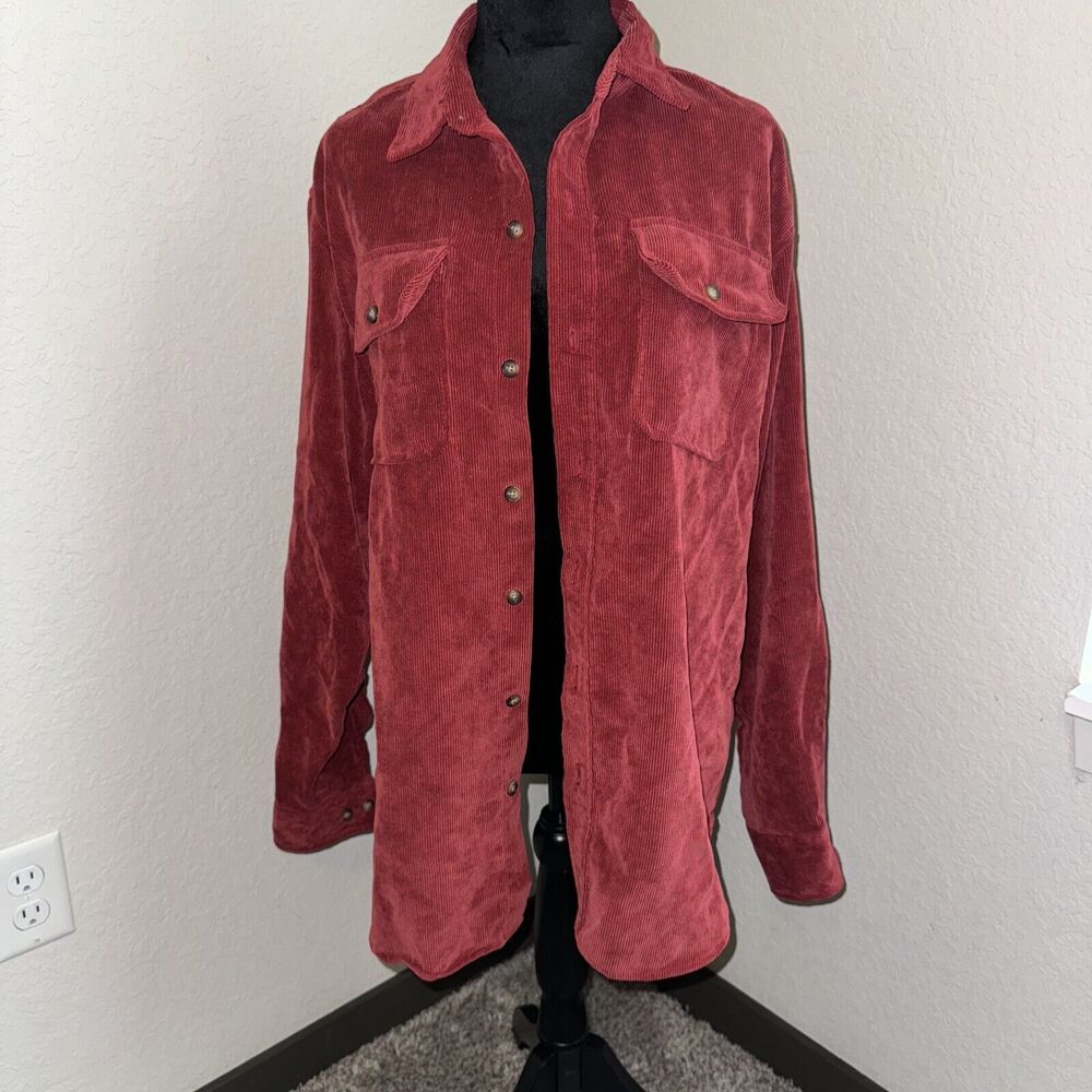 Haband Stag Hill Midi Corduroy Shacket Men's Medium Red Pockets Long Sleeve